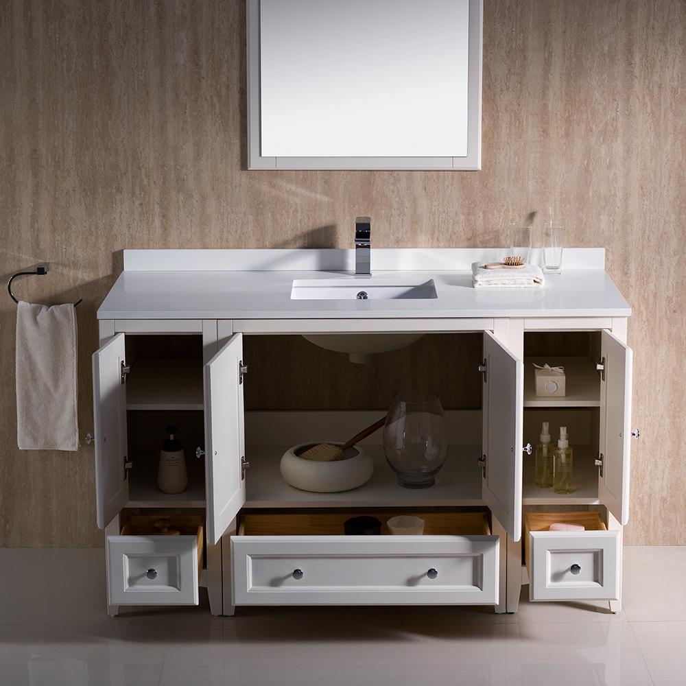 Fresca Oxford 54" Antique White Traditional Bathroom Vanity