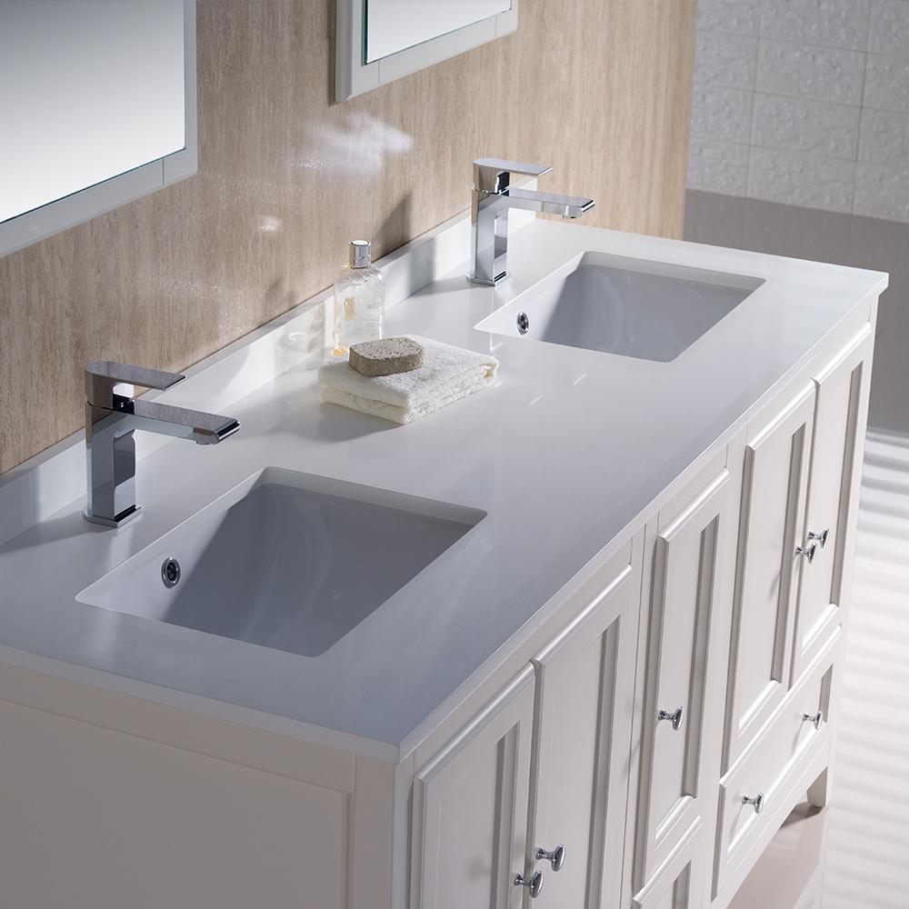 Fresca Oxford 60" Antique White Traditional Double Sink Bathroom Vanity