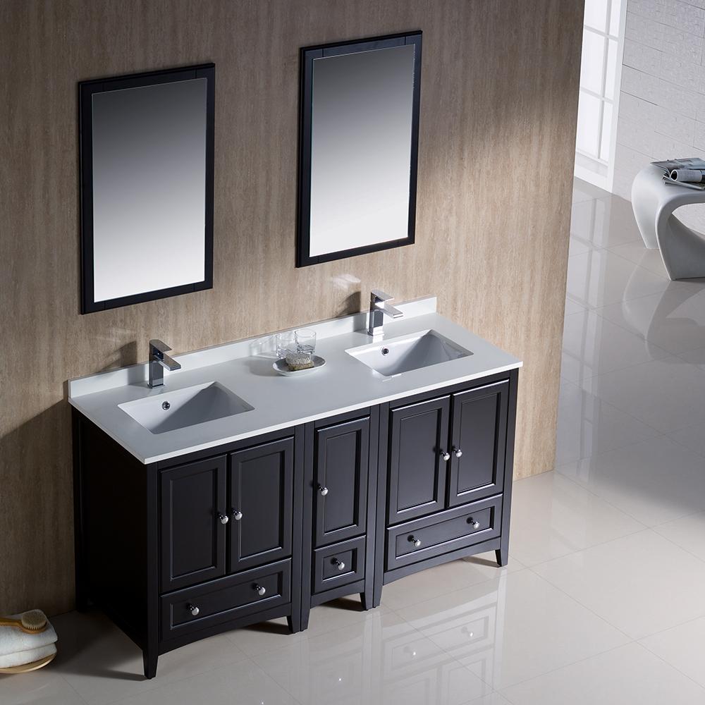 Fresca Oxford 60" Espresso Traditional Double Sink Bathroom Vanity