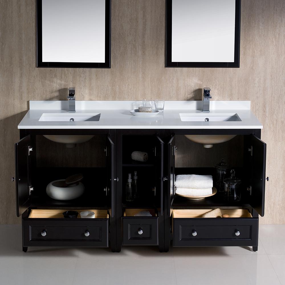 Fresca Oxford 60" Espresso Traditional Double Sink Bathroom Vanity