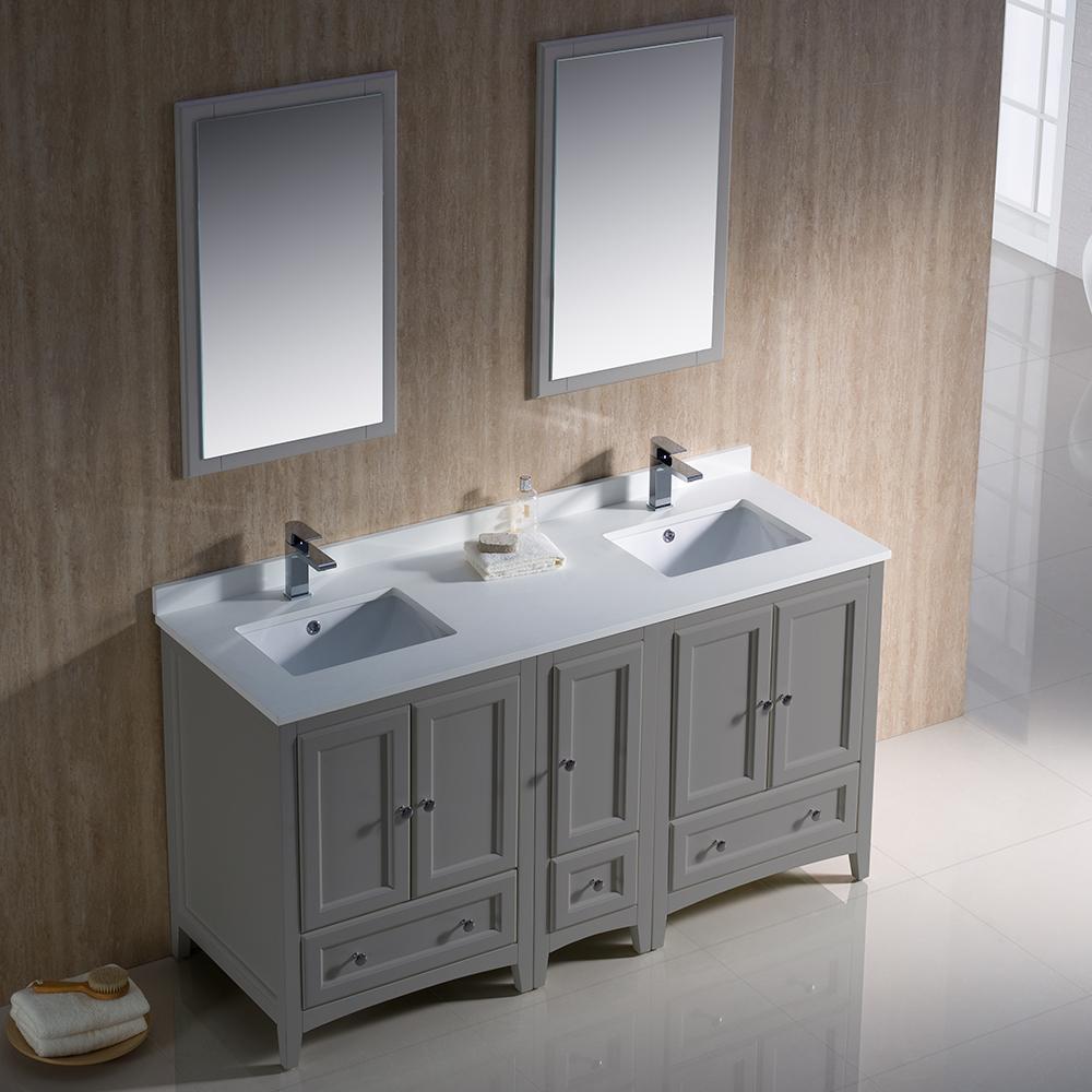 Fresca Oxford 60" Gray Traditional Double Sink Bathroom Vanity