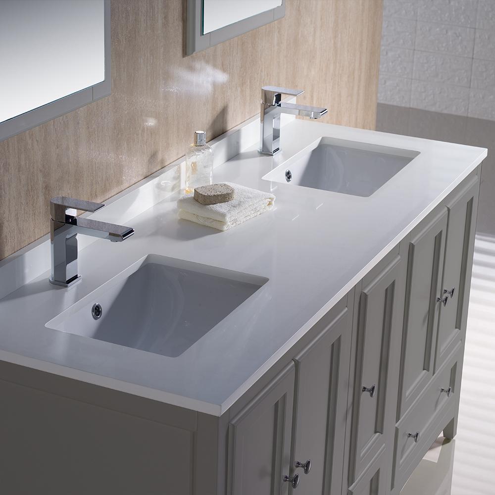 Fresca Oxford 60" Gray Traditional Double Sink Bathroom Vanity