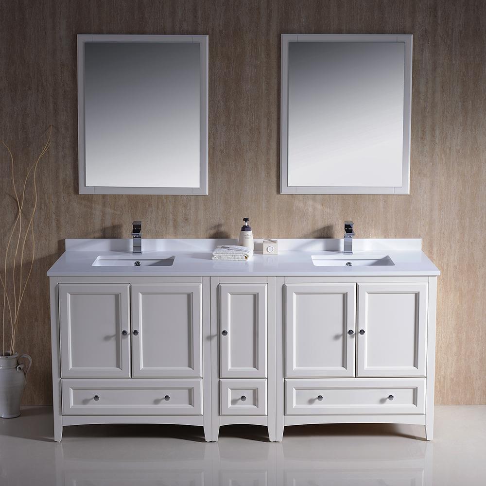 Fresca Oxford 72" Antique White Traditional Double Sink Bathroom Vanity