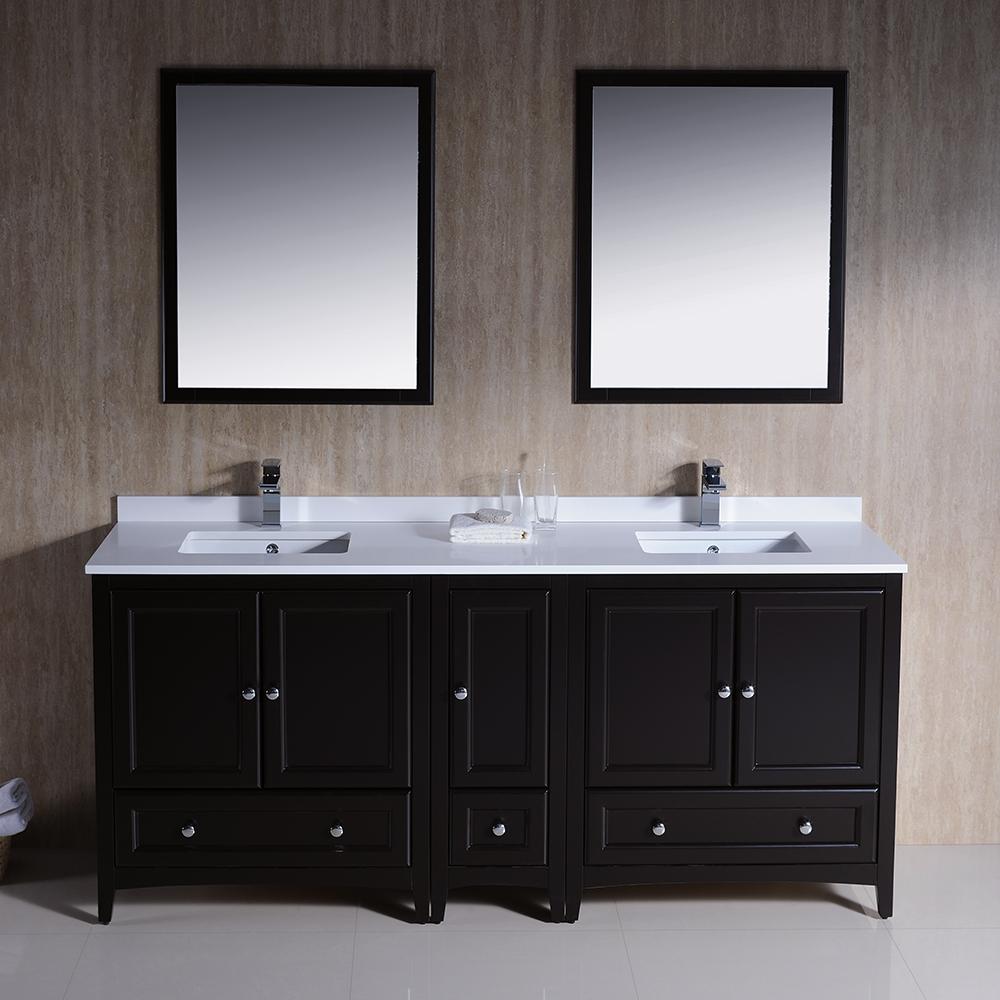 Fresca Oxford 72" Espresso Traditional Double Sink Bathroom Vanity