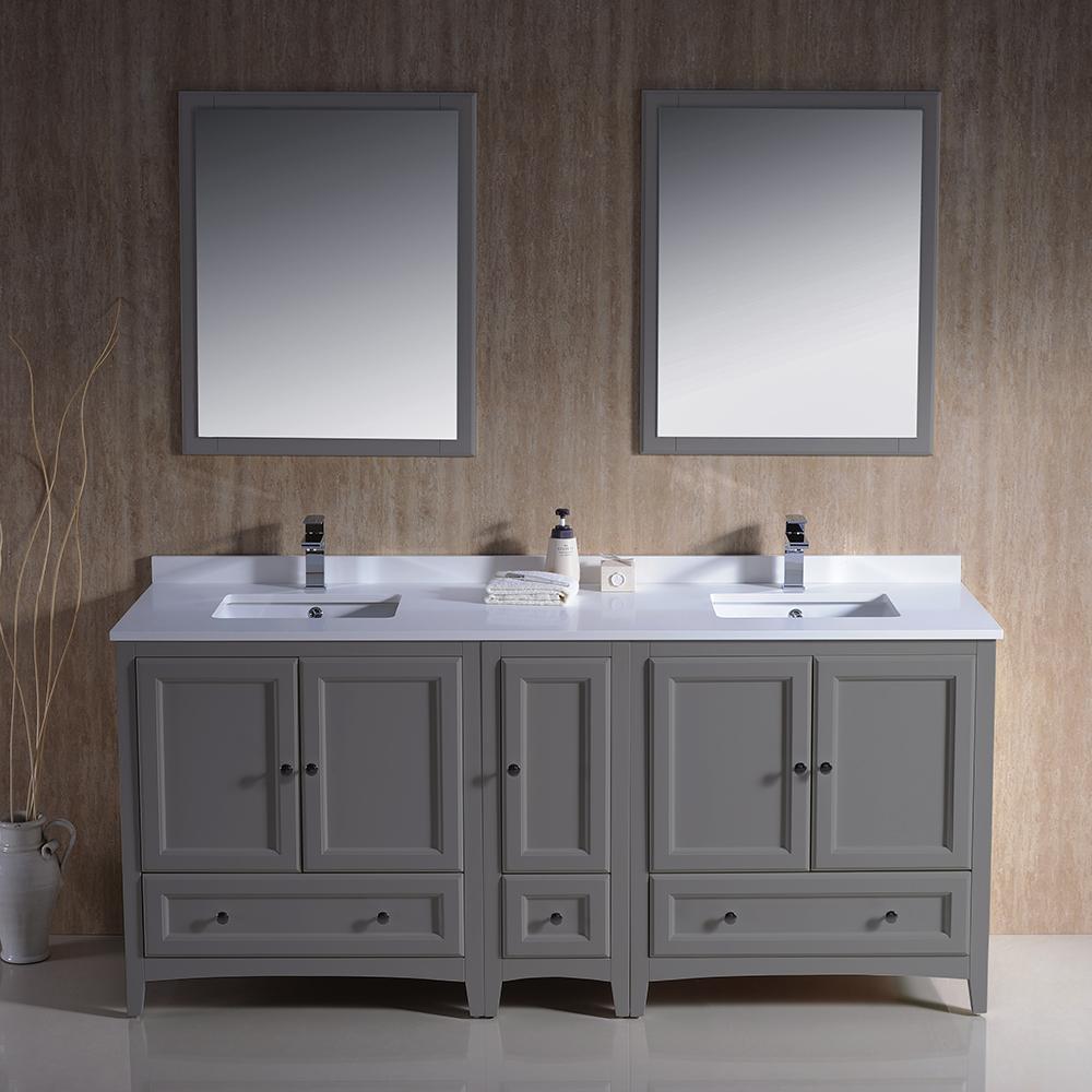 Fresca Oxford 72" Gray Traditional Double Sink Bathroom Vanity
