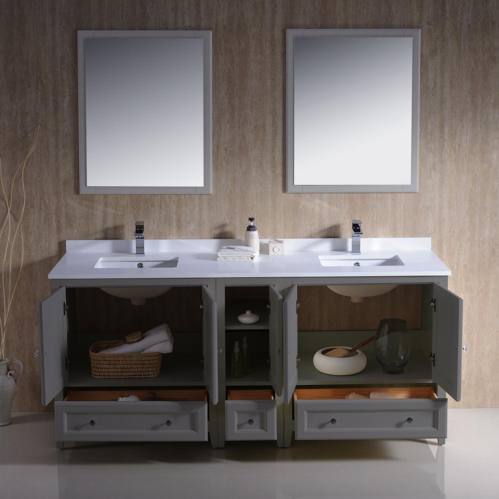 Fresca Oxford 72" Gray Traditional Double Sink Bathroom Vanity