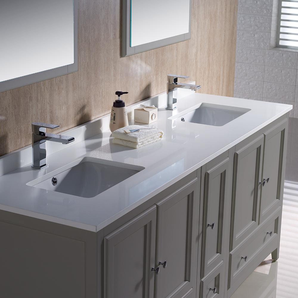 Fresca Oxford 72" Gray Traditional Double Sink Bathroom Vanity