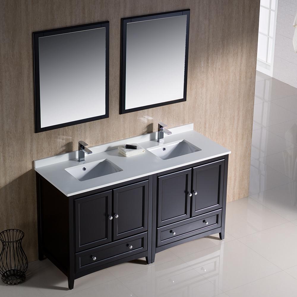 Fresca Oxford 60" Espresso Traditional Double Sink Bathroom Vanity