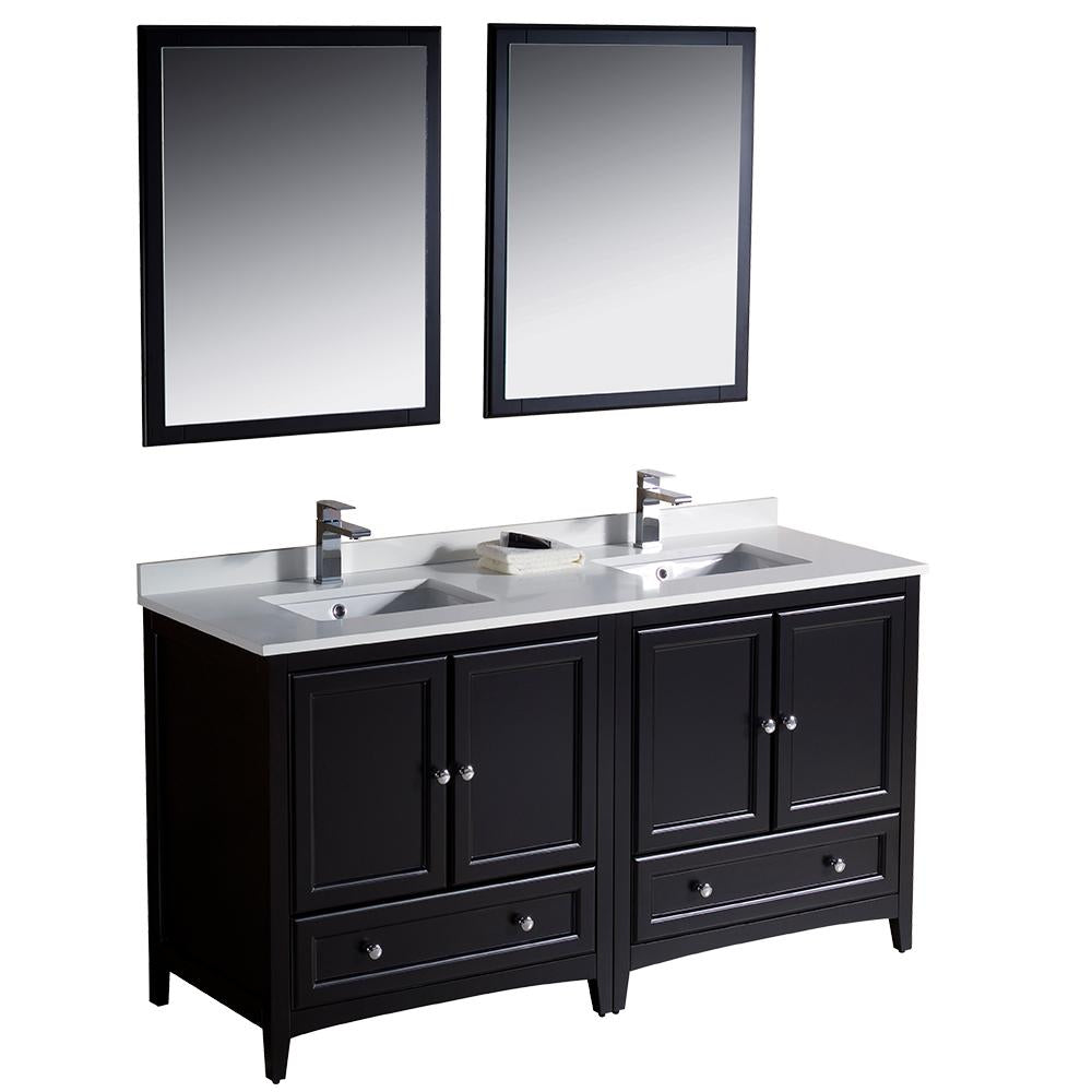 Fresca Oxford 60" Espresso Traditional Double Sink Bathroom Vanity