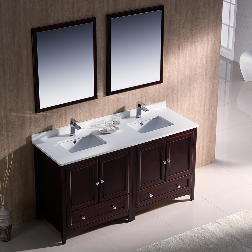 Fresca Oxford 60" Mahogany Traditional Double Sink Bathroom Vanity