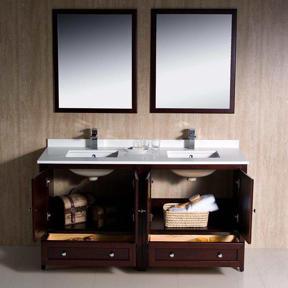Fresca Oxford 60" Mahogany Traditional Double Sink Bathroom Vanity