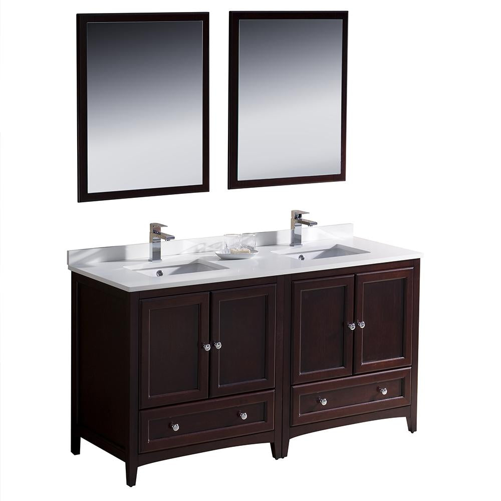 Fresca Oxford 60" Mahogany Traditional Double Sink Bathroom Vanity