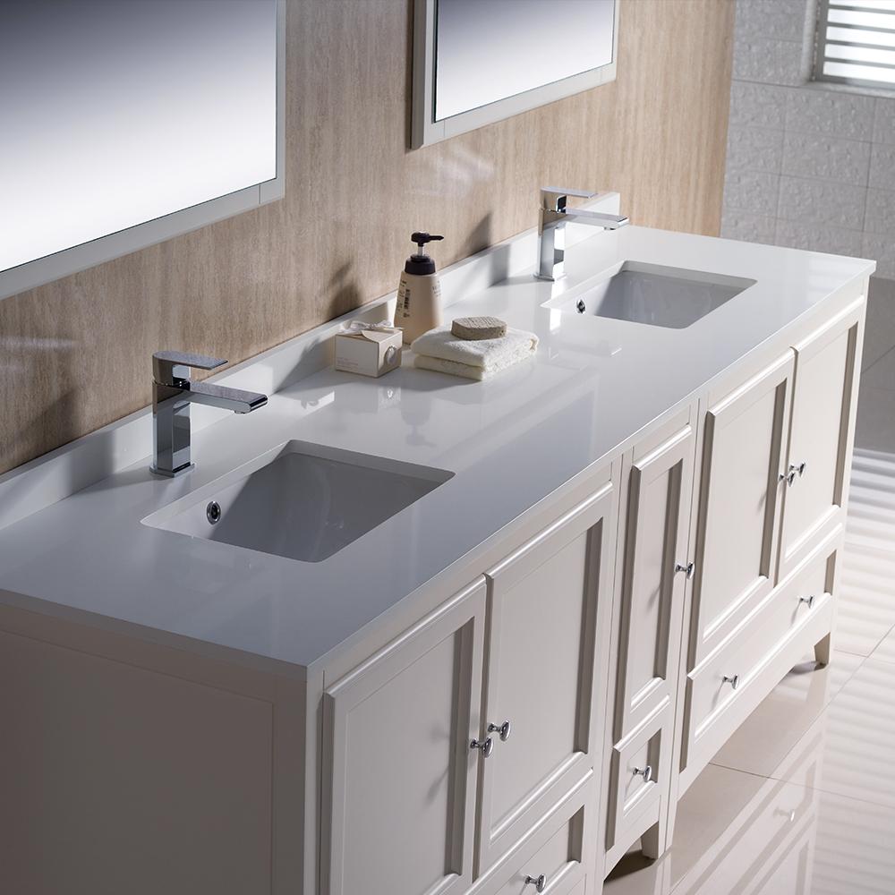Fresca Oxford 84" Antique White Traditional Double Sink Bathroom Vanity