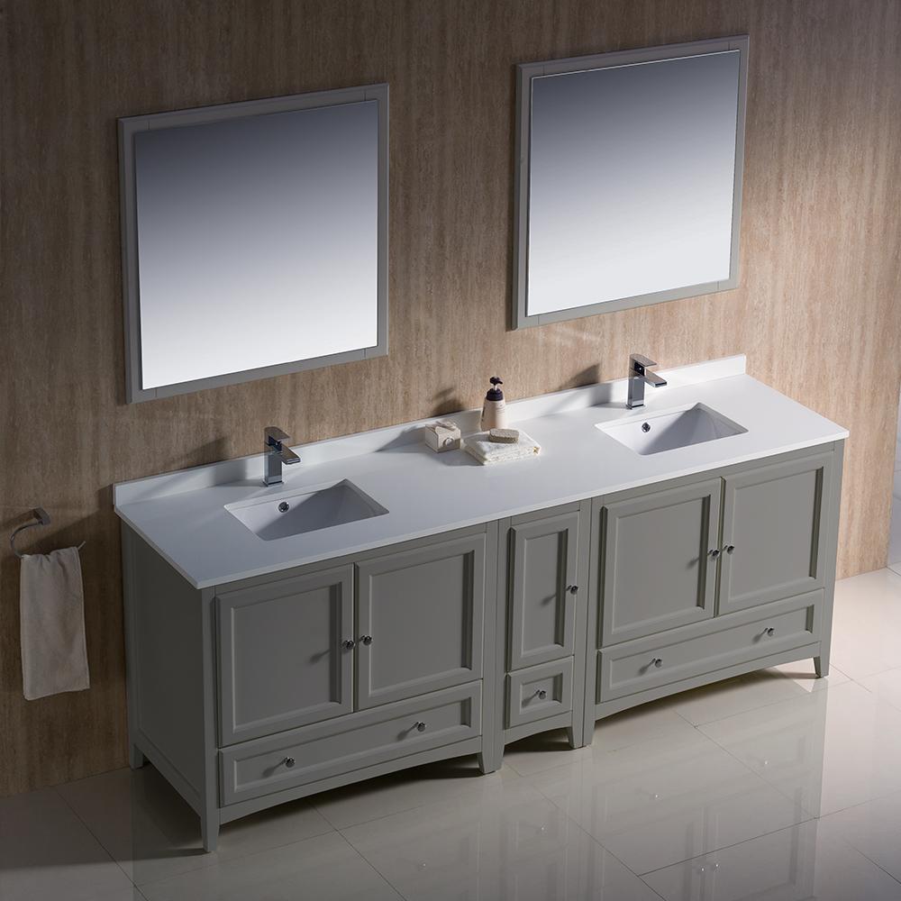Fresca Oxford 84" Gray Traditional Double Sink Bathroom Vanity