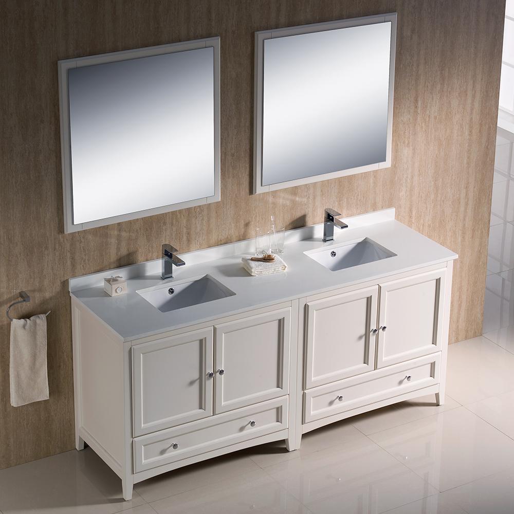 Fresca Oxford 72" Antique White Traditional Double Sink Bathroom Vanity