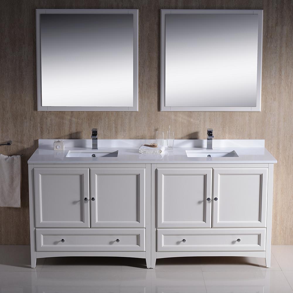 Fresca Oxford 72" Antique White Traditional Double Sink Bathroom Vanity