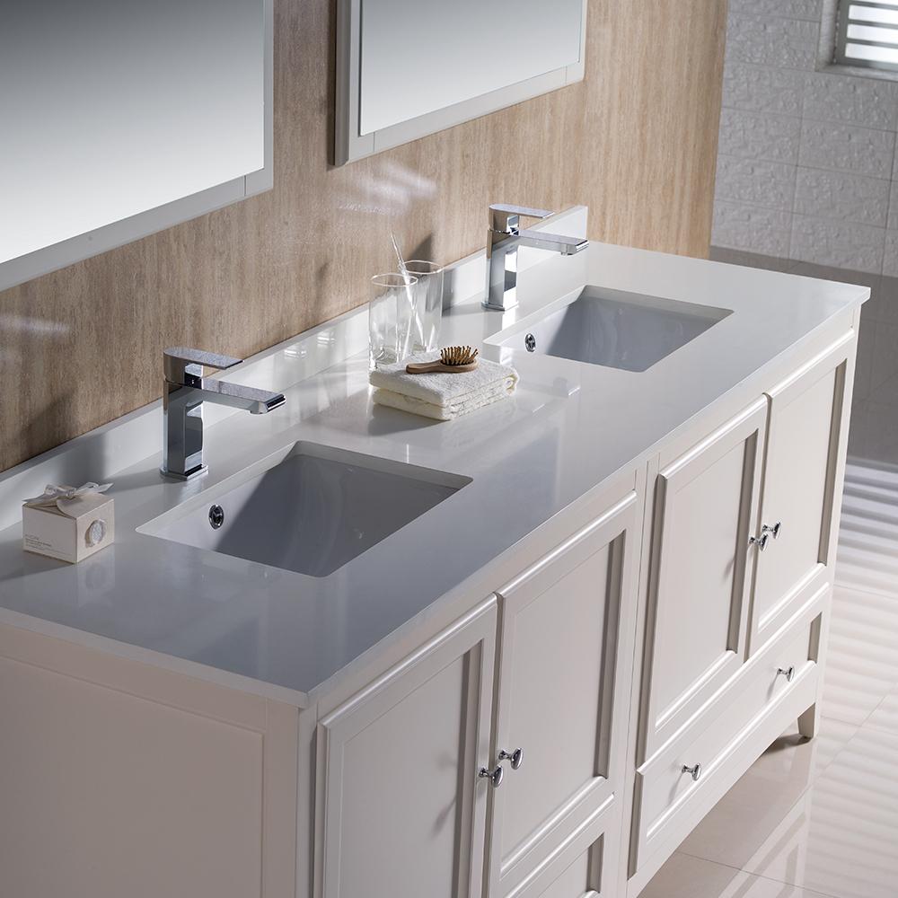 Fresca Oxford 72" Antique White Traditional Double Sink Bathroom Vanity