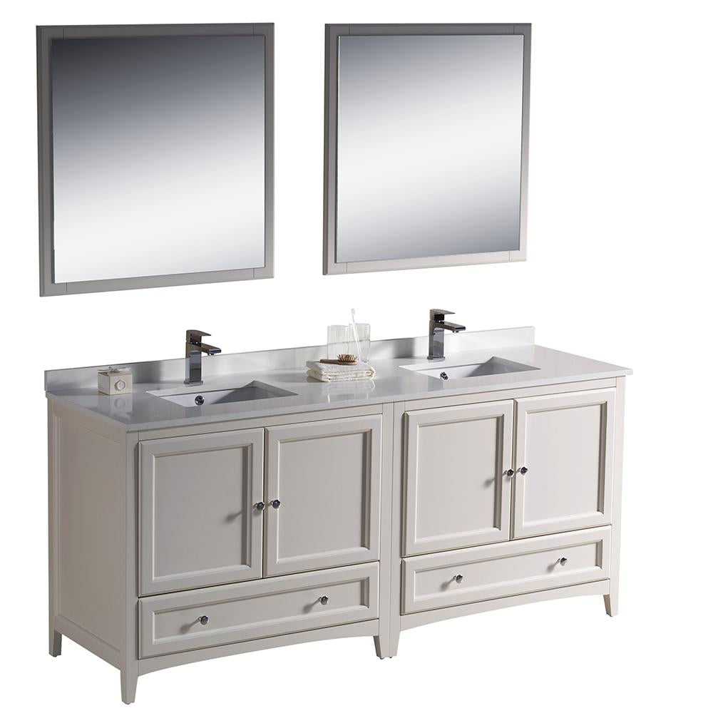 Fresca Oxford 72" Antique White Traditional Double Sink Bathroom Vanity