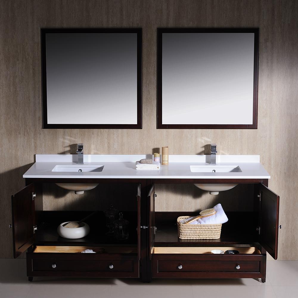 Fresca Oxford 72" Mahogany Traditional Double Sink Bathroom Vanity