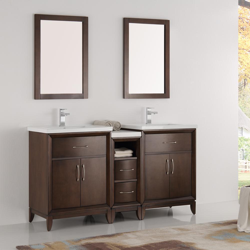 Fresca-Cambridge-60"-Antique-Coffee-Double-Sink-Traditional-Bathroom-Vanity-w/-Mirrors-(FVN21-241224AC)