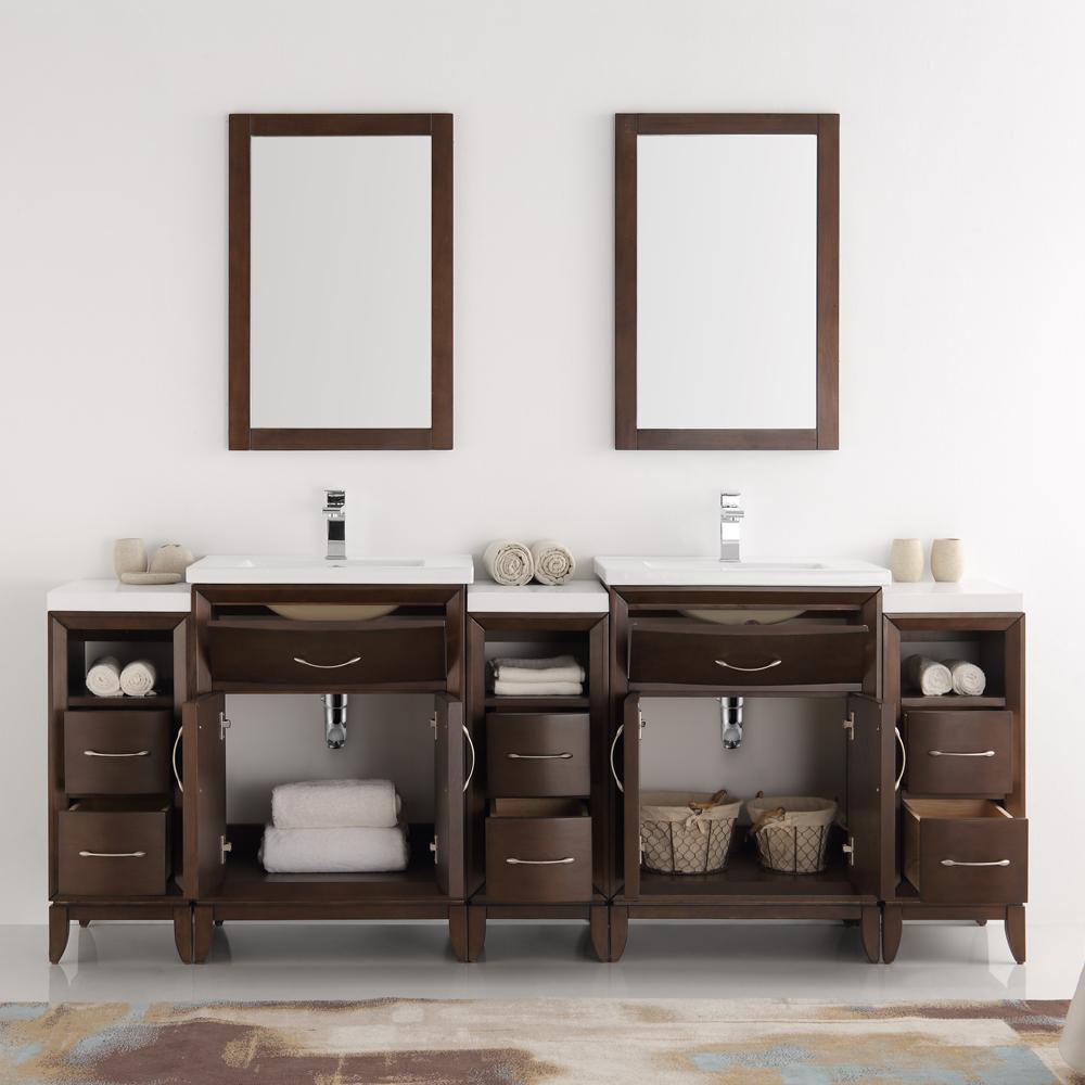 Fresca Cambridge 84" Antique Coffee Double Sink Traditional Bathroom Vanity w/ Mirrors
