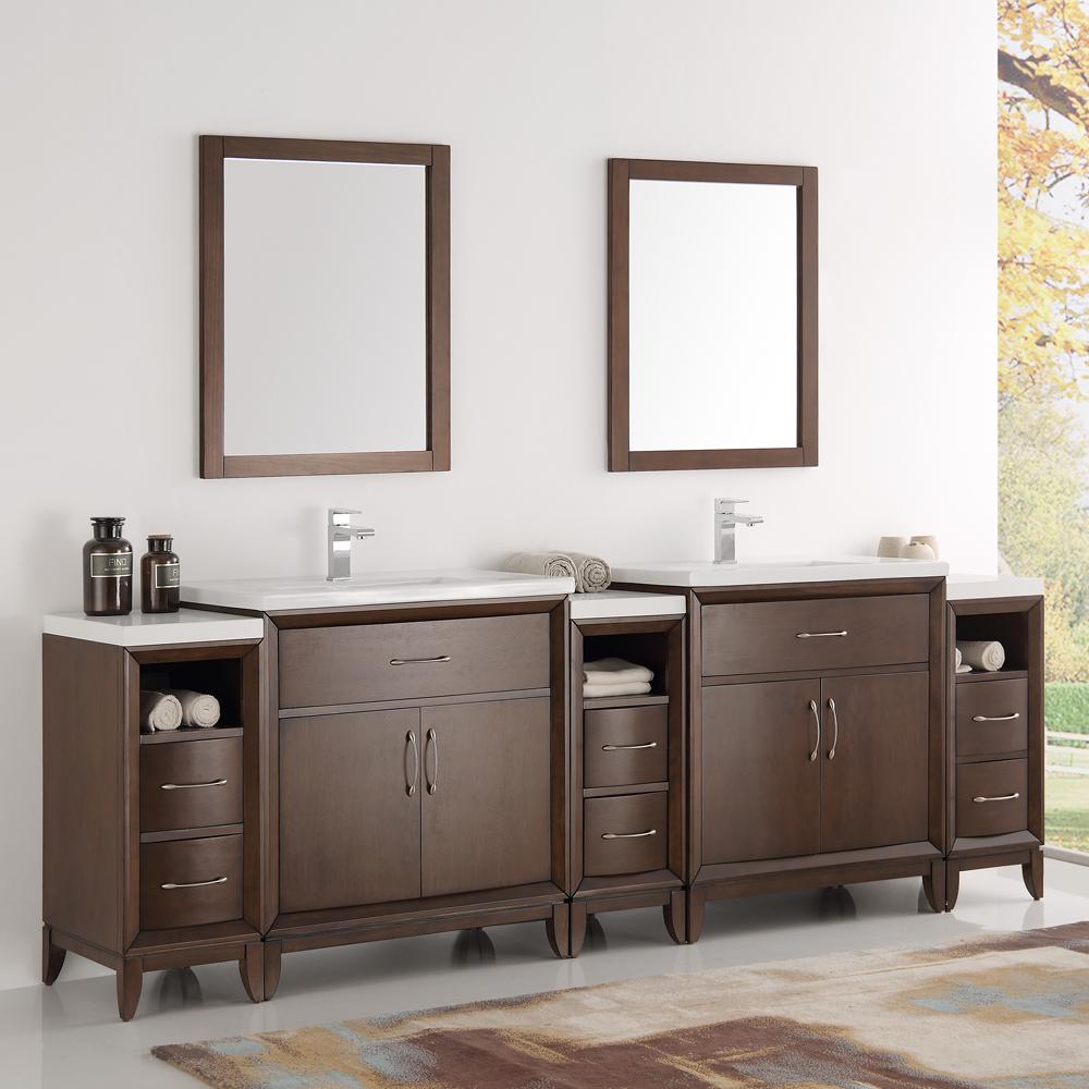 Fresca-Cambridge-96"-Antique-Coffee-Double-Sink-Traditional-Bathroom-Vanity-w/-Mirrors-(FVN21-96AC)