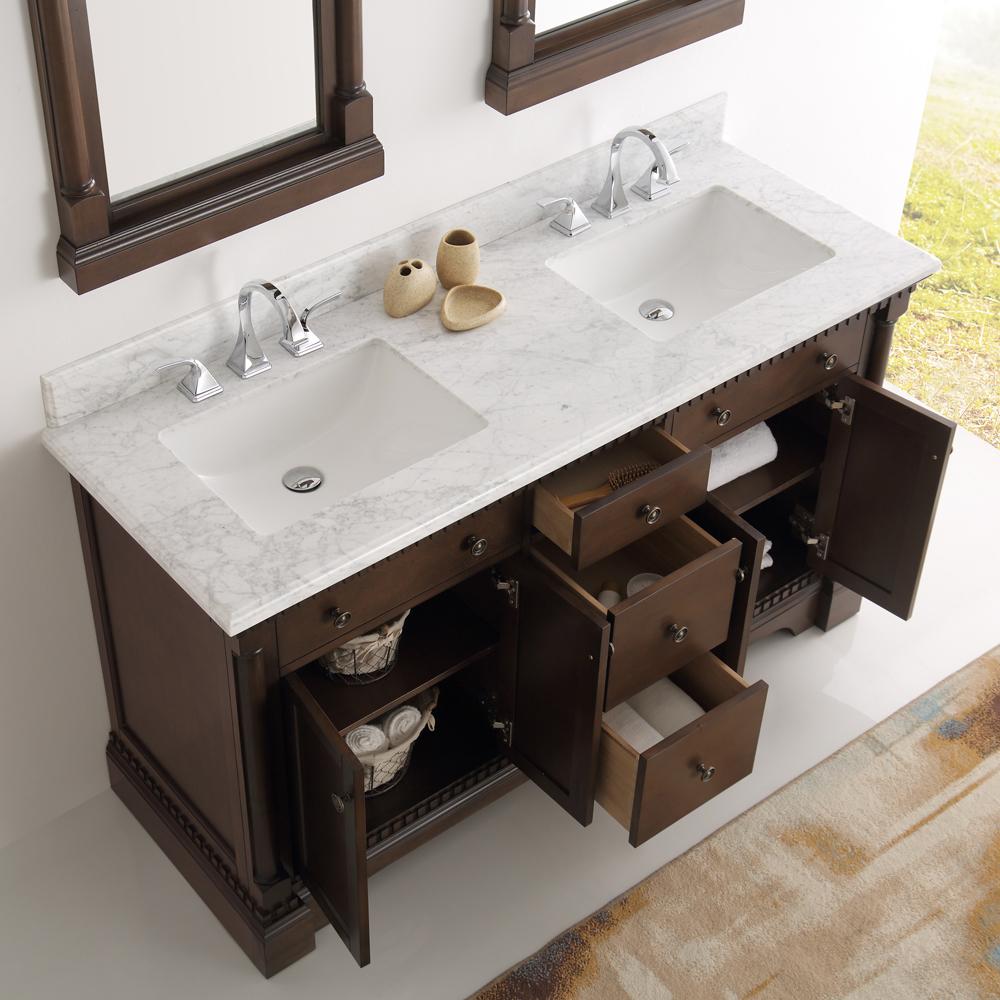 Fresca Kingston 61" Antique Coffee Double Sink Traditional Bathroom Vanity w/ Mirrors