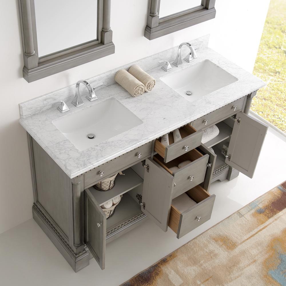 Fresca Kingston 61" Antique Silver Double Sink Traditional Bathroom Vanity w/ Mirrors