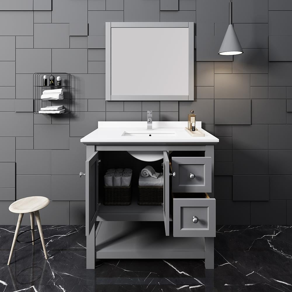 Fresca Manchester 36" Gray Traditional Bathroom Vanity w/ Mirror
