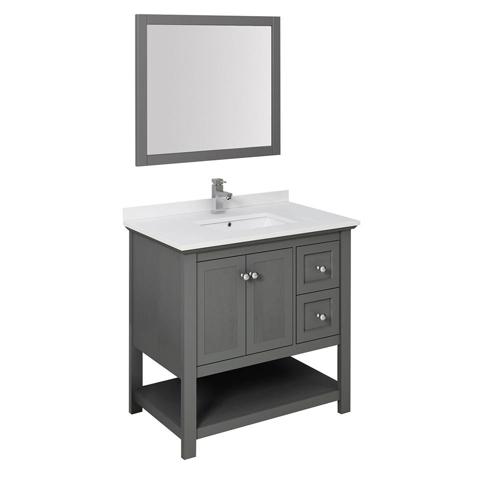 Fresca Manchester Regal 36" Gray Wood Veneer Traditional Bathroom Vanity w/ Mirror
