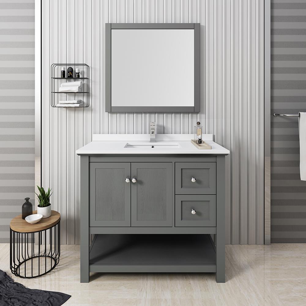 Fresca Manchester Regal 40" Gray Wood Veneer Traditional Bathroom Vanity w/ Mirror