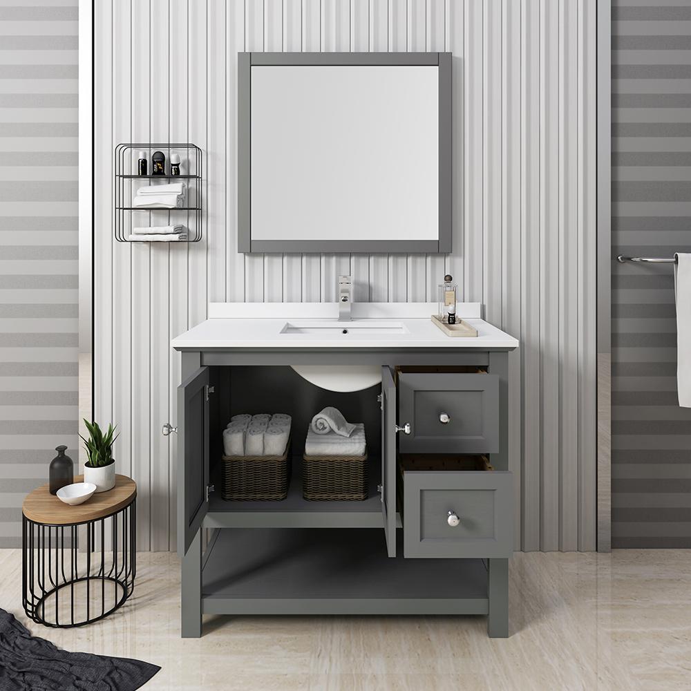 Fresca Manchester Regal 40" Gray Wood Veneer Traditional Bathroom Vanity w/ Mirror