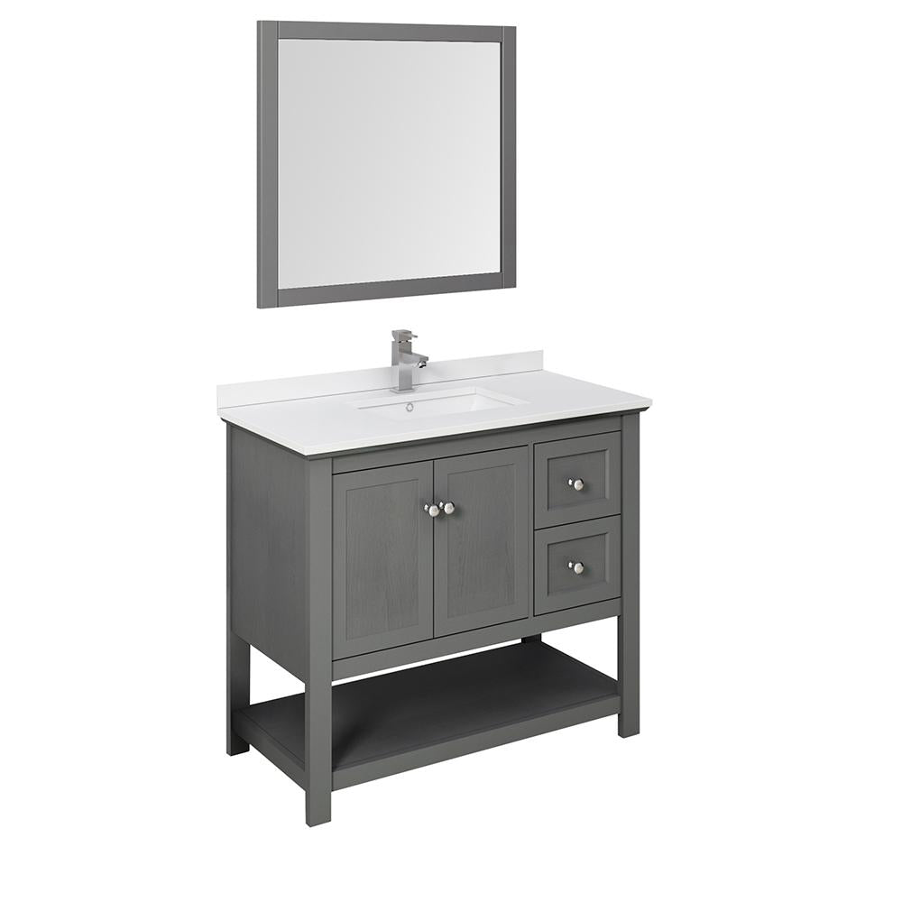 Fresca Manchester Regal 40" Gray Wood Veneer Traditional Bathroom Vanity w/ Mirror