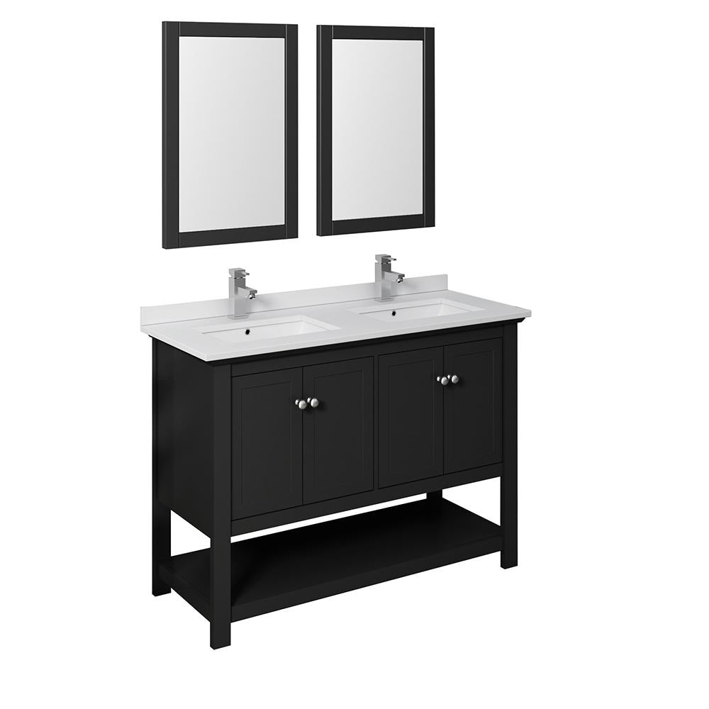 Fresca Manchester 48" Black Traditional Double Sink Bathroom Vanity w/ Mirrors