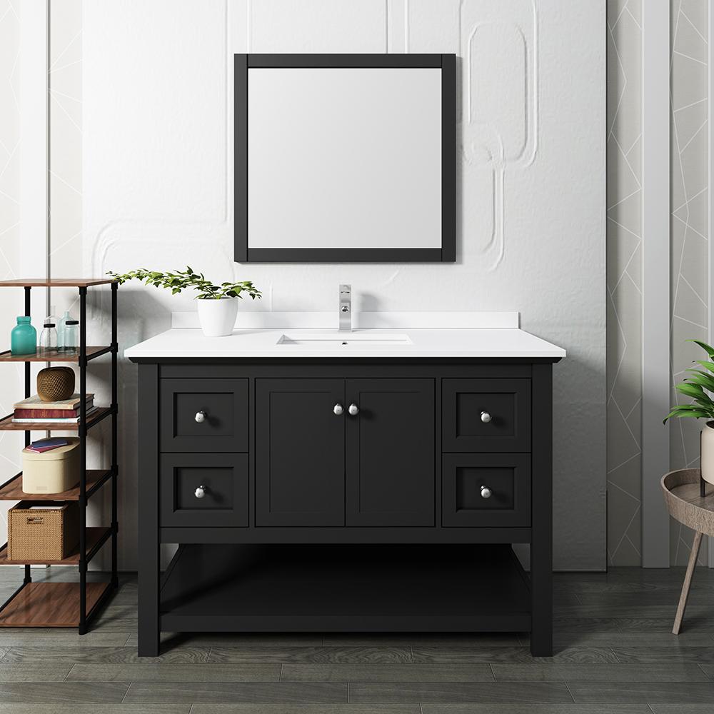 Fresca Manchester 48" Black Traditional Bathroom Vanity w/ Mirror