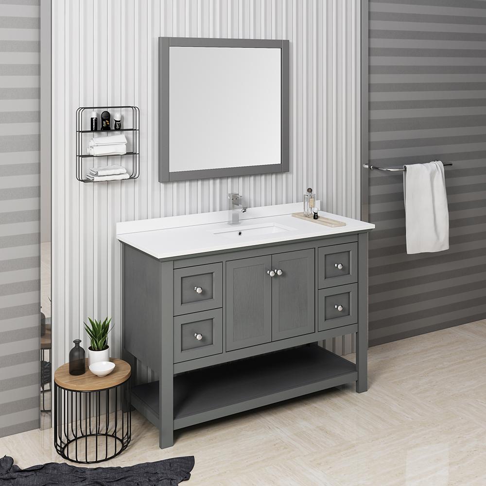 Fresca-Manchester-Regal-48"-Gray-Wood-Veneer-Traditional-Bathroom-Vanity-w/-Mirror-(FVN2348VG)