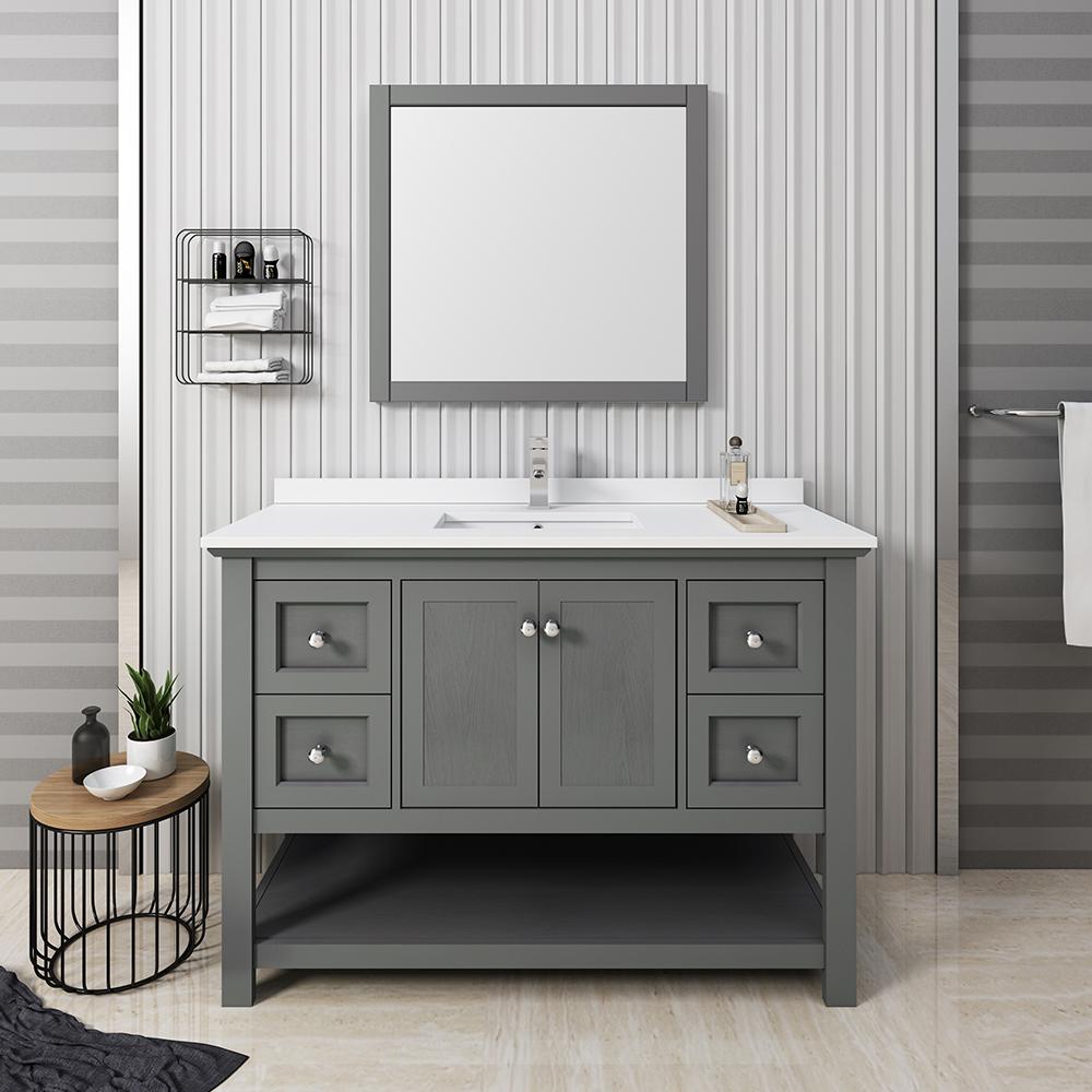 Fresca Manchester Regal 48" Gray Wood Veneer Traditional Bathroom Vanity w/ Mirror