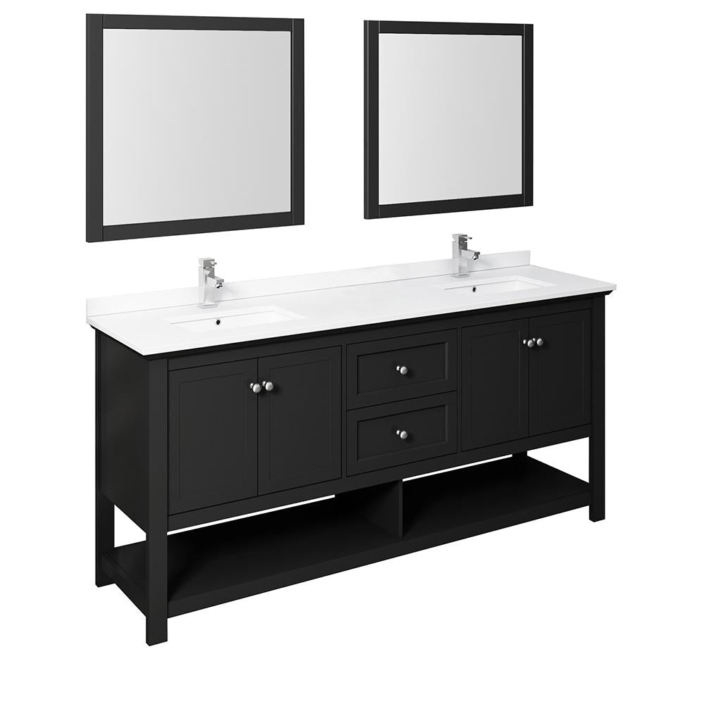 Fresca Manchester 72" Black Traditional Double Sink Bathroom Vanity w/ Mirrors
