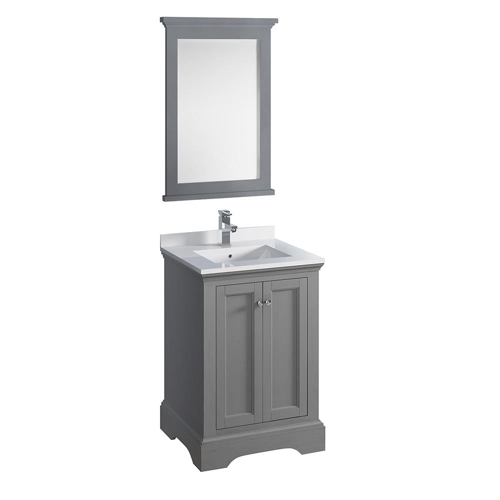 Fresca Windsor 24" Gray Textured Traditional Bathroom Vanity w/ Mirror
