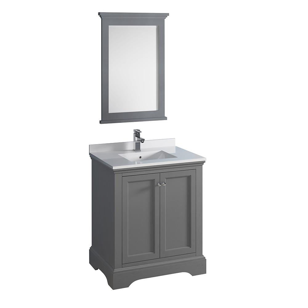 Fresca Windsor 30" Gray Textured Traditional Bathroom Vanity w/ Mirror