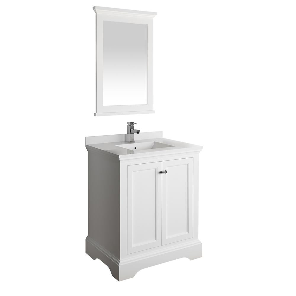 Fresca Windsor 30" Matte White Traditional Bathroom Vanity w/ Mirror