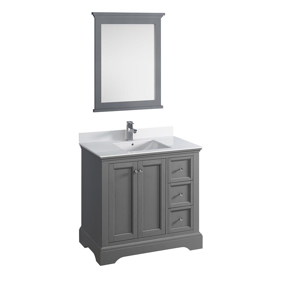 Fresca Windsor 36" Gray Textured Traditional Bathroom Vanity w/ Mirror