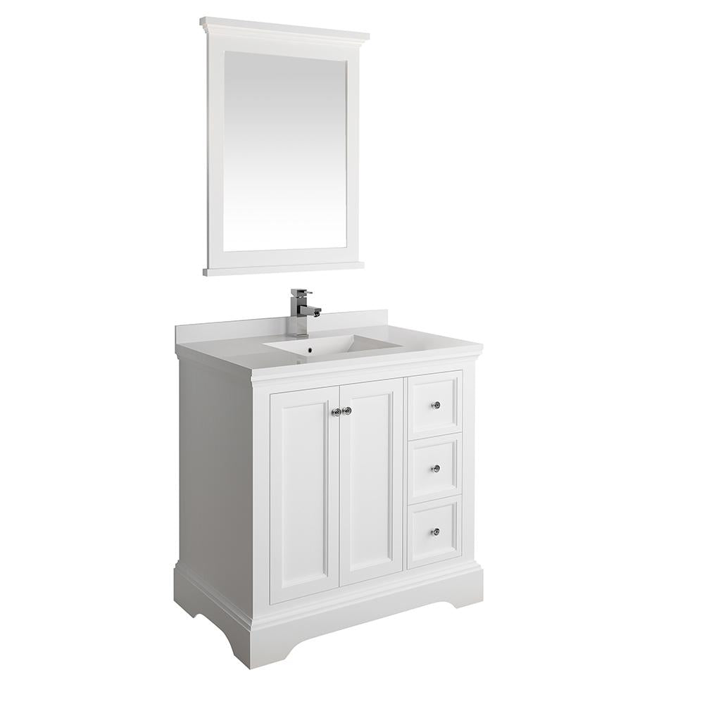 Fresca Windsor 36" Matte White Traditional Bathroom Vanity w/ Mirror