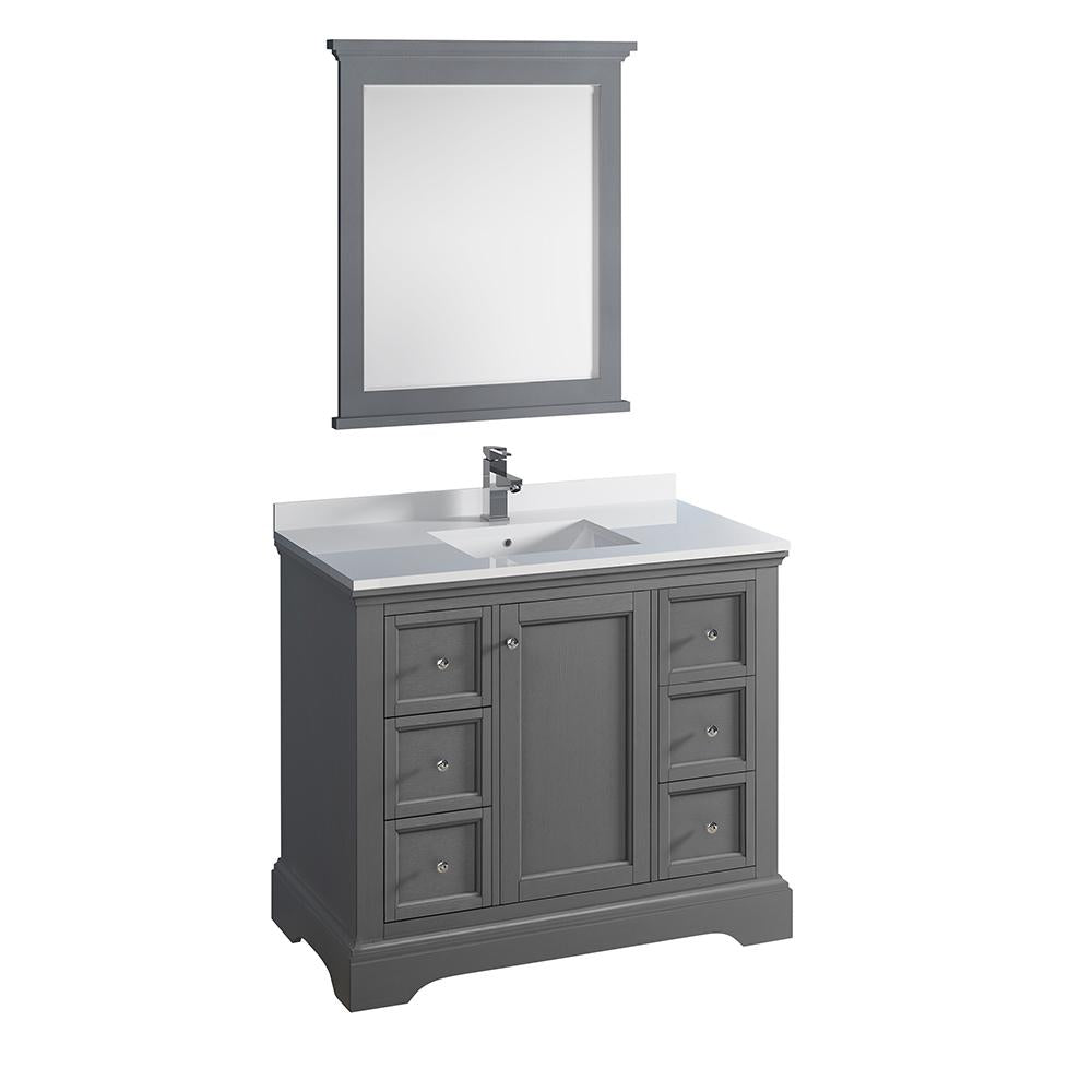 Fresca Windsor 40" Gray Textured Traditional Bathroom Vanity w/ Mirror