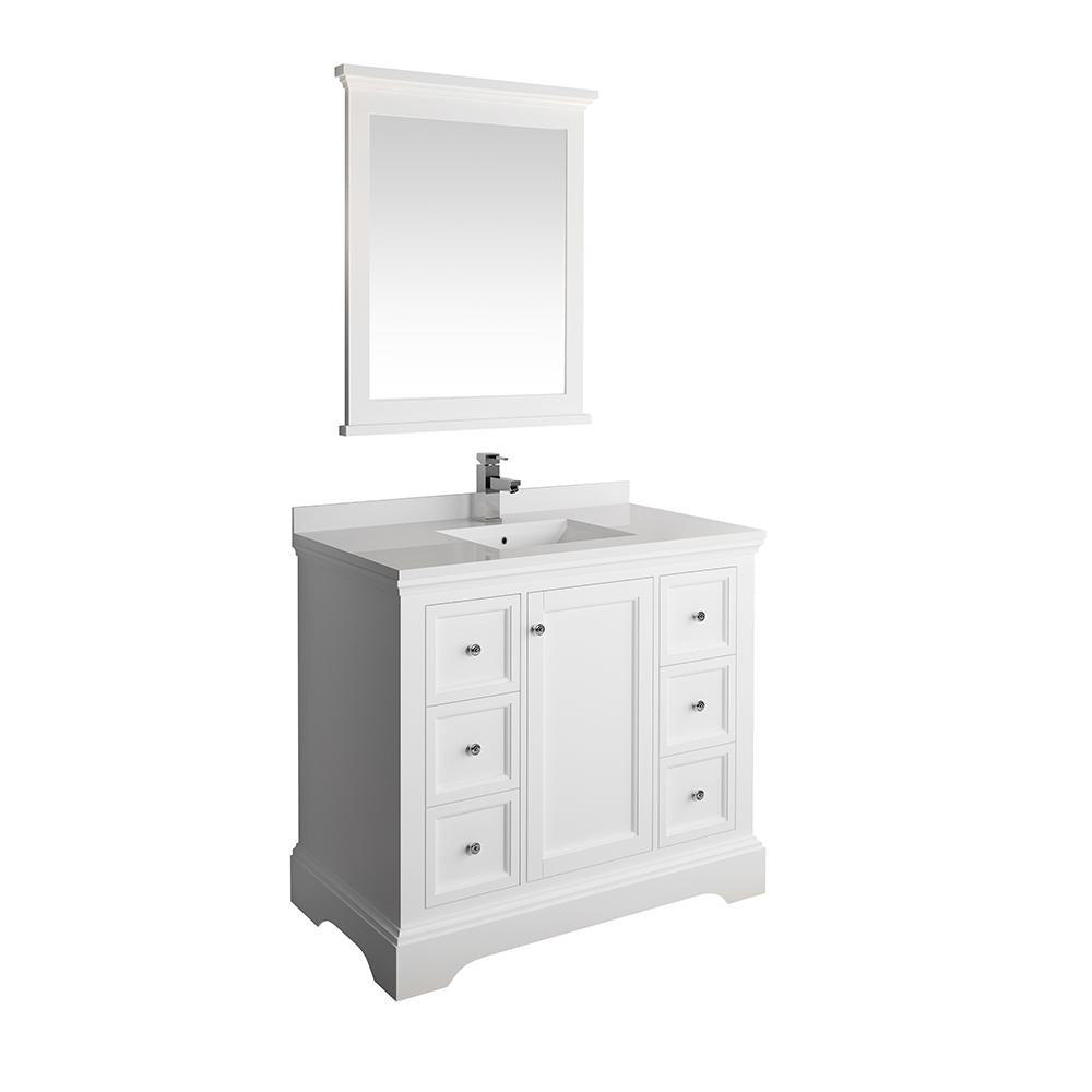 Fresca Windsor 40" Matte White Traditional Bathroom Vanity w/ Mirror