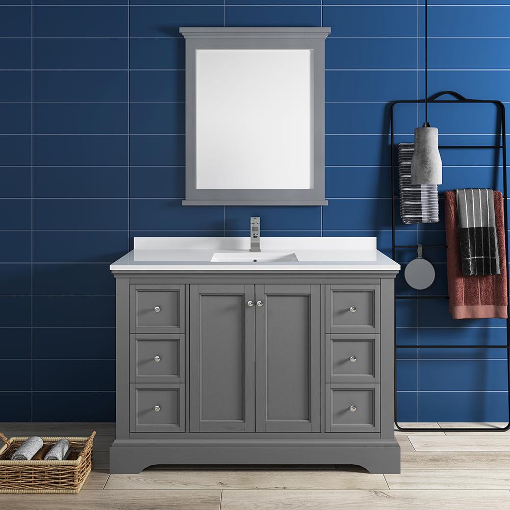 Fresca Windsor 48" Gray Textured Traditional Bathroom Vanity w/ Mirror