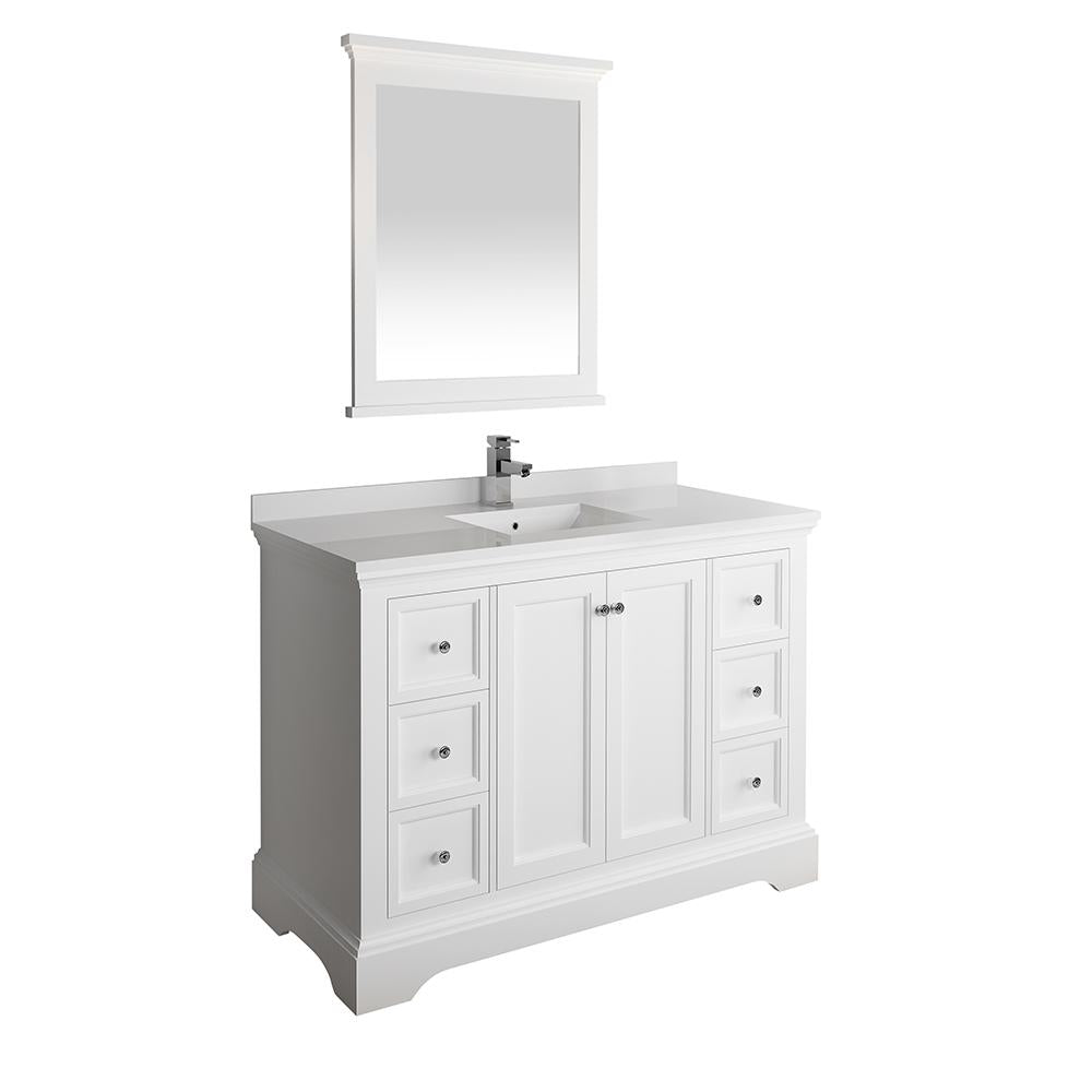 Fresca Windsor 48" Matte White Traditional Bathroom Vanity w/ Mirror