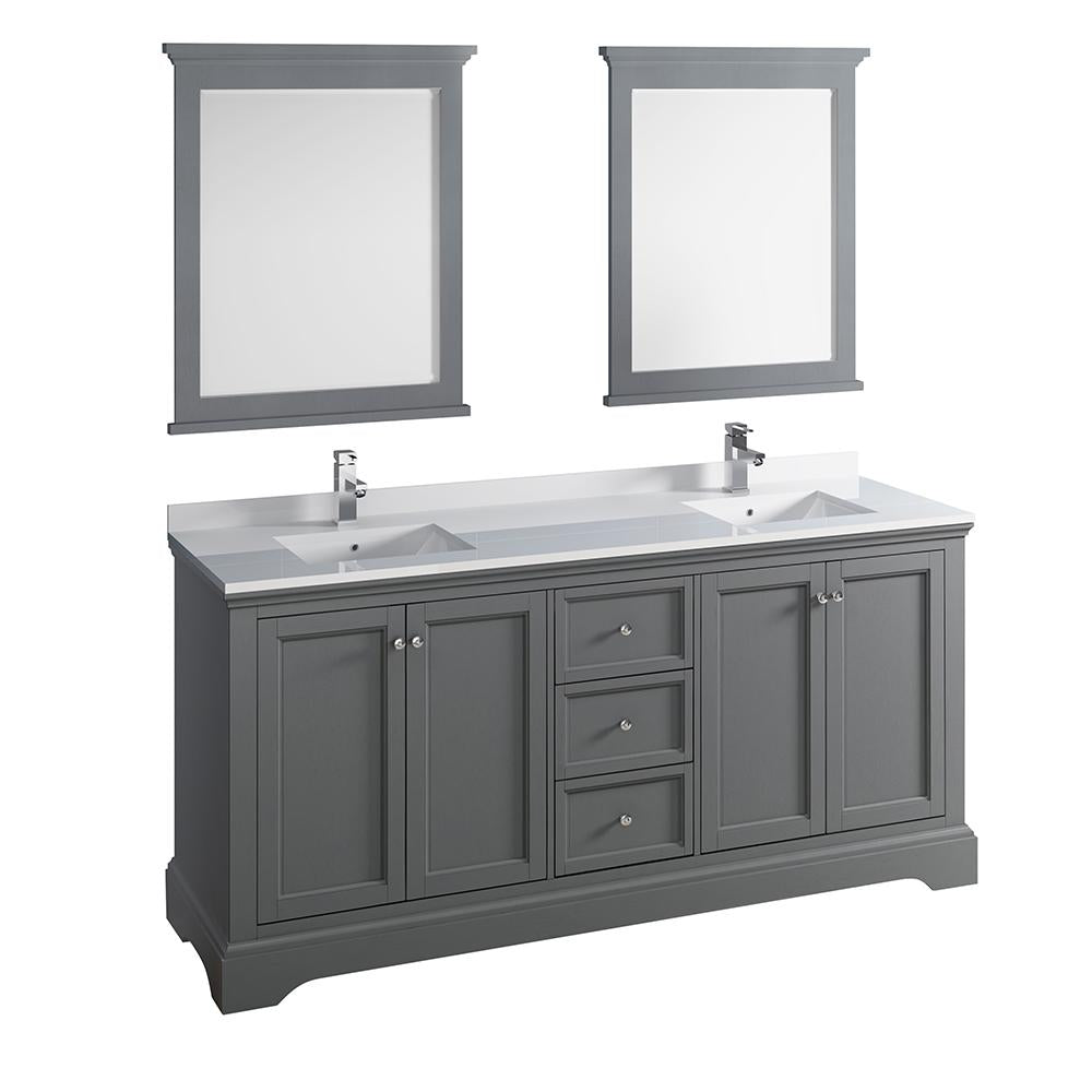 Fresca Windsor 72" Gray Textured Traditional Double Sink Bathroom Vanity w/ Mirrors