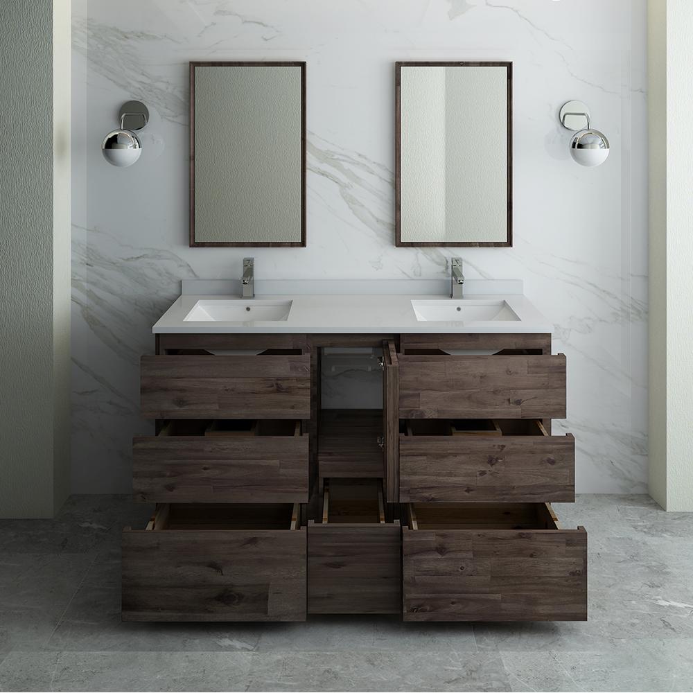 Fresca Formosa 60" Floor Standing Double Sink Modern Bathroom Vanity w/ Mirrors