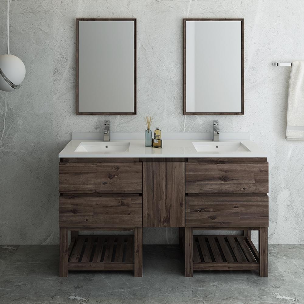 Fresca Formosa 60" Floor Standing Double Sink Modern Bathroom Vanity w/ Open Bottom & Mirrors